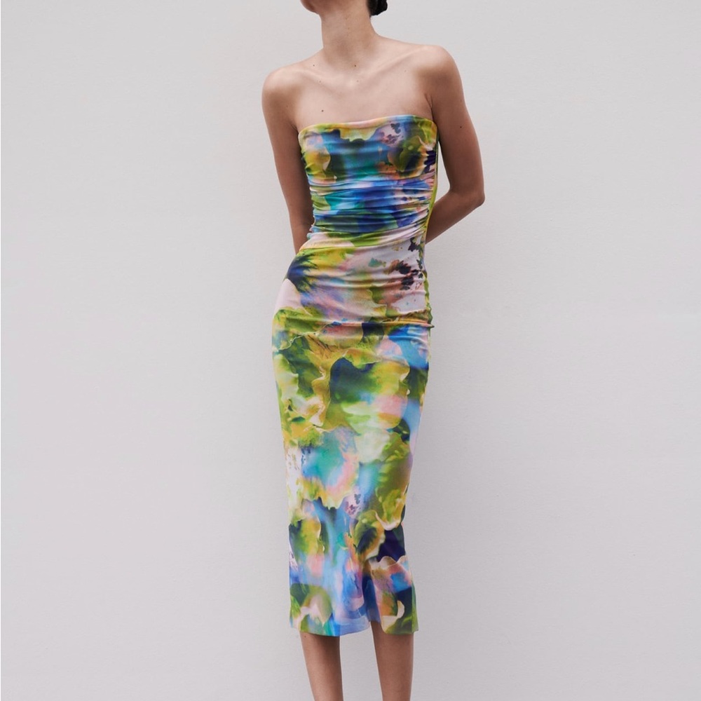 Zara - Strapless Tulle Midi Dress